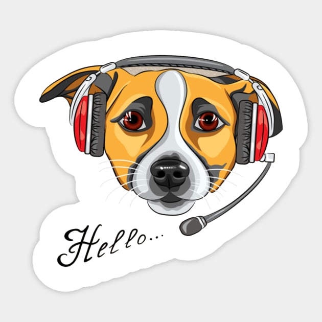 Customer service worker dog Jack Russell Terrier, call center operator with phone headset says Hello Sticker by amramna